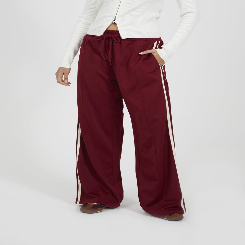 Brave Soul Burgundy Side Stripe Wide Leg Joggers