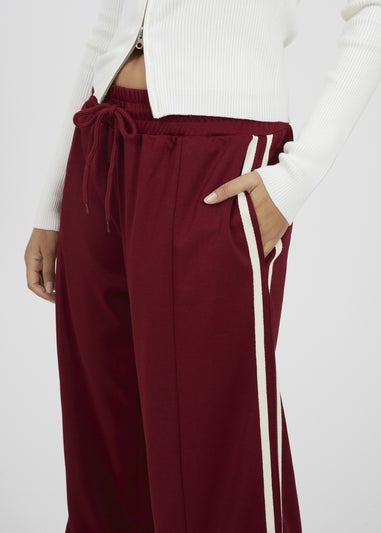 Brave Soul Burgundy Side Stripe Wide Leg Joggers
