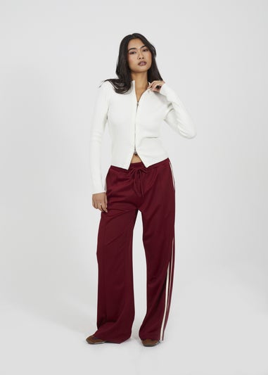 Brave Soul Burgundy Side Stripe Wide Leg Joggers