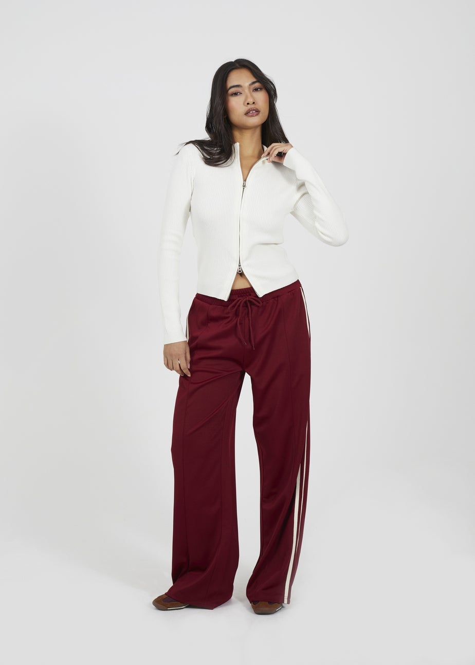 Brave Soul Burgundy Side Stripe Wide Leg Joggers