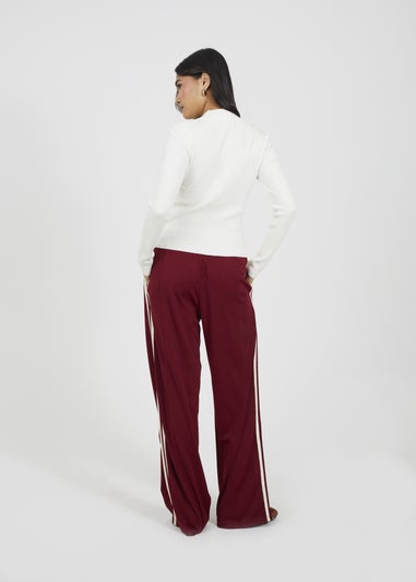 Brave Soul Burgundy Side Stripe Wide Leg Joggers