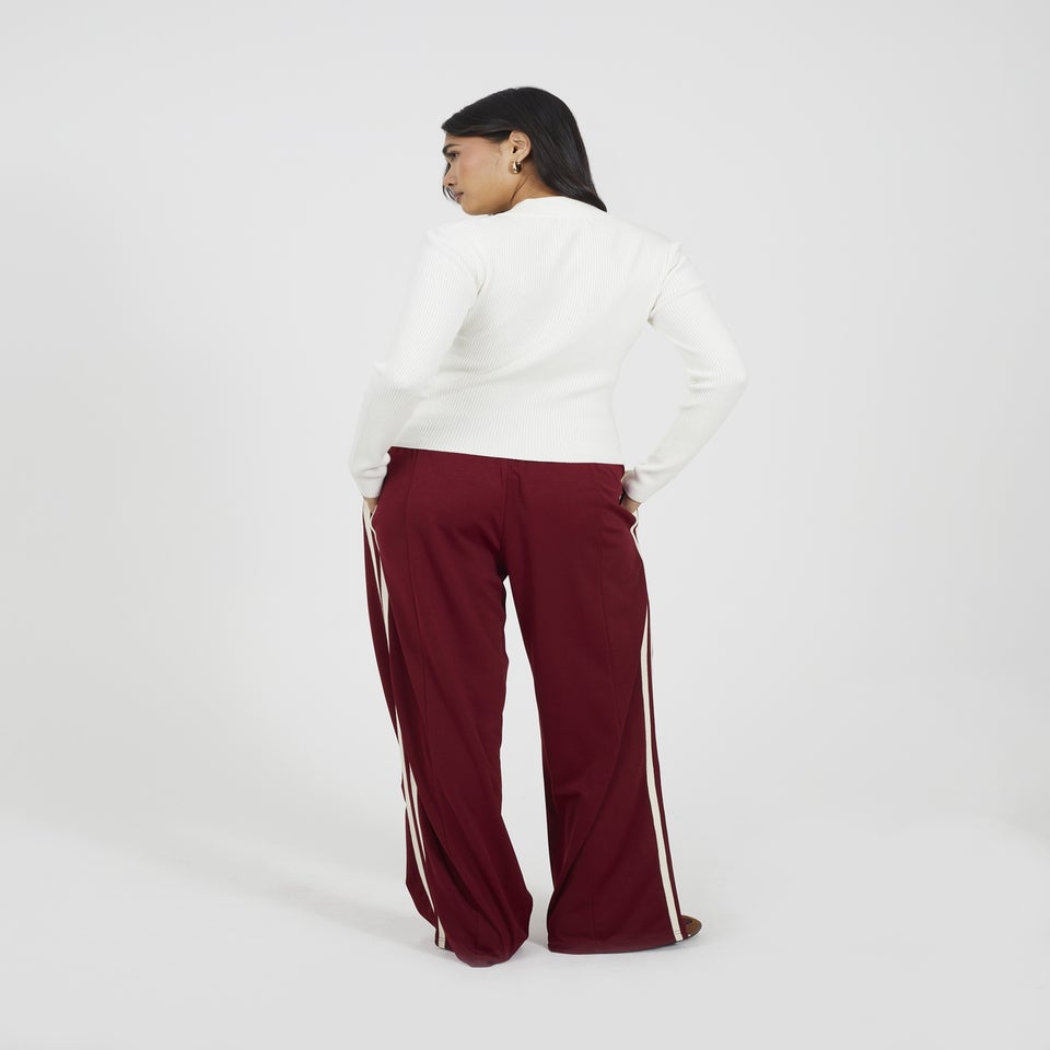 Brave Soul Burgundy Side Stripe Wide Leg Joggers