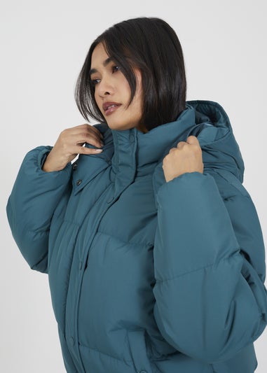 Brave Soul Teal Oversized Hooded Short Puffer Jacket