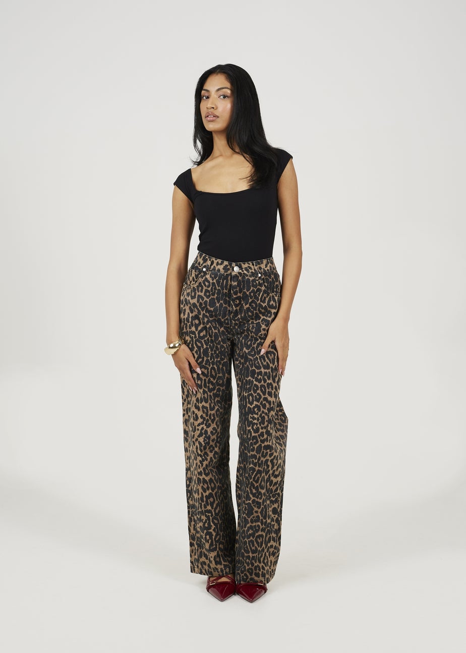 Brave Soul Brown Leopard Print Wide Leg Jeans