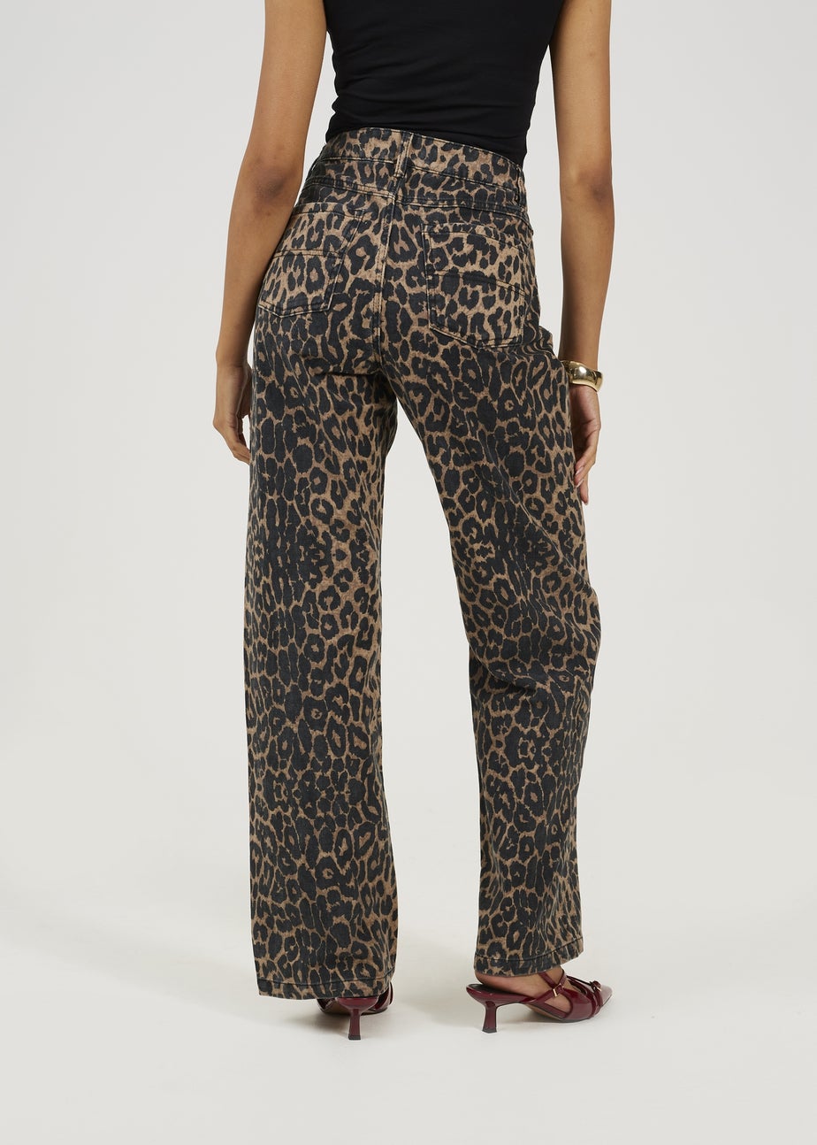 Brave Soul Brown Leopard Print Wide Leg Jeans