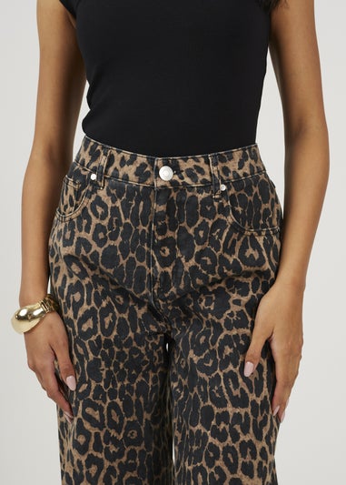 Brave Soul Brown Leopard Print Wide Leg Jeans