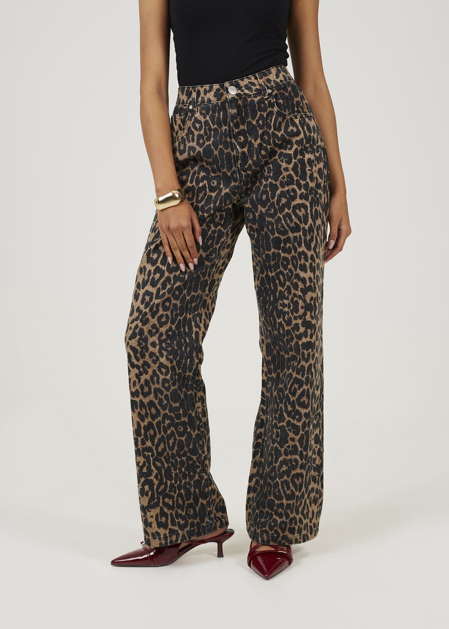 Brave Soul Brown Leopard Print Wide Leg Jeans
