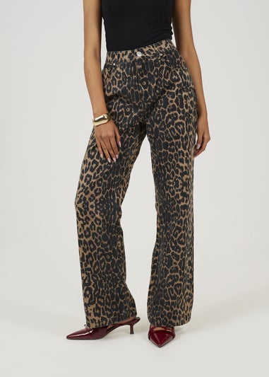 Brave Soul Brown Leopard Print Wide Leg Jeans