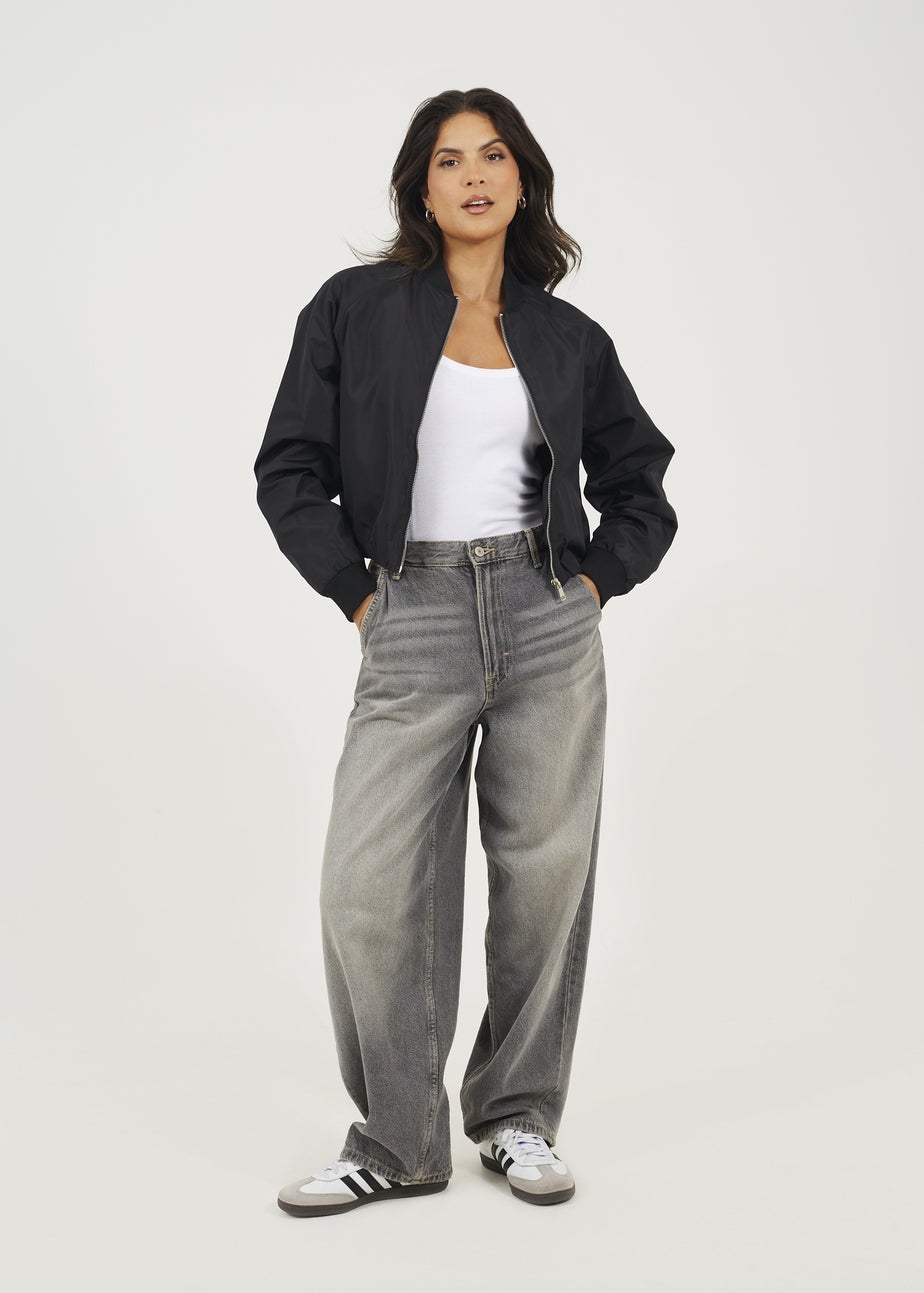 Brave Soul Black Oversized Sleeve Bomber Jacket