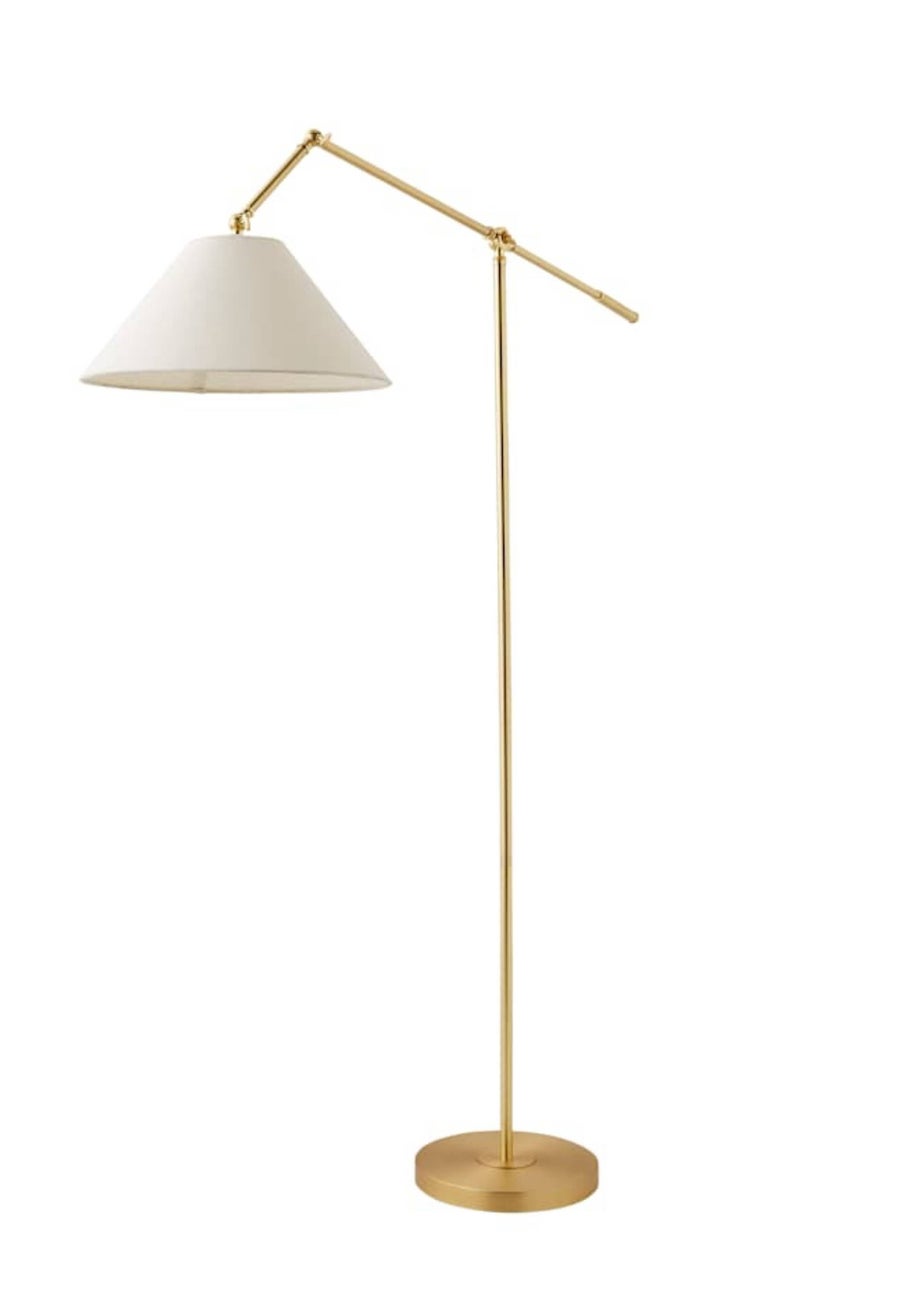 ValueLights Layla Brushed Gold Adjustable Floor Lamp with Linen Shade