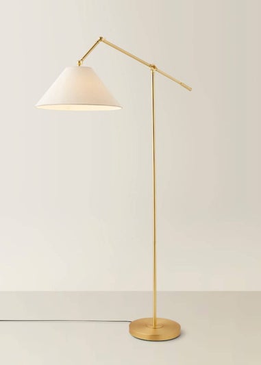 ValueLights Layla Brushed Gold Adjustable Floor Lamp with Linen Shade