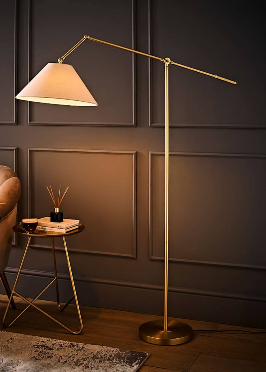 ValueLights Layla Brushed Gold Adjustable Floor Lamp with Linen Shade