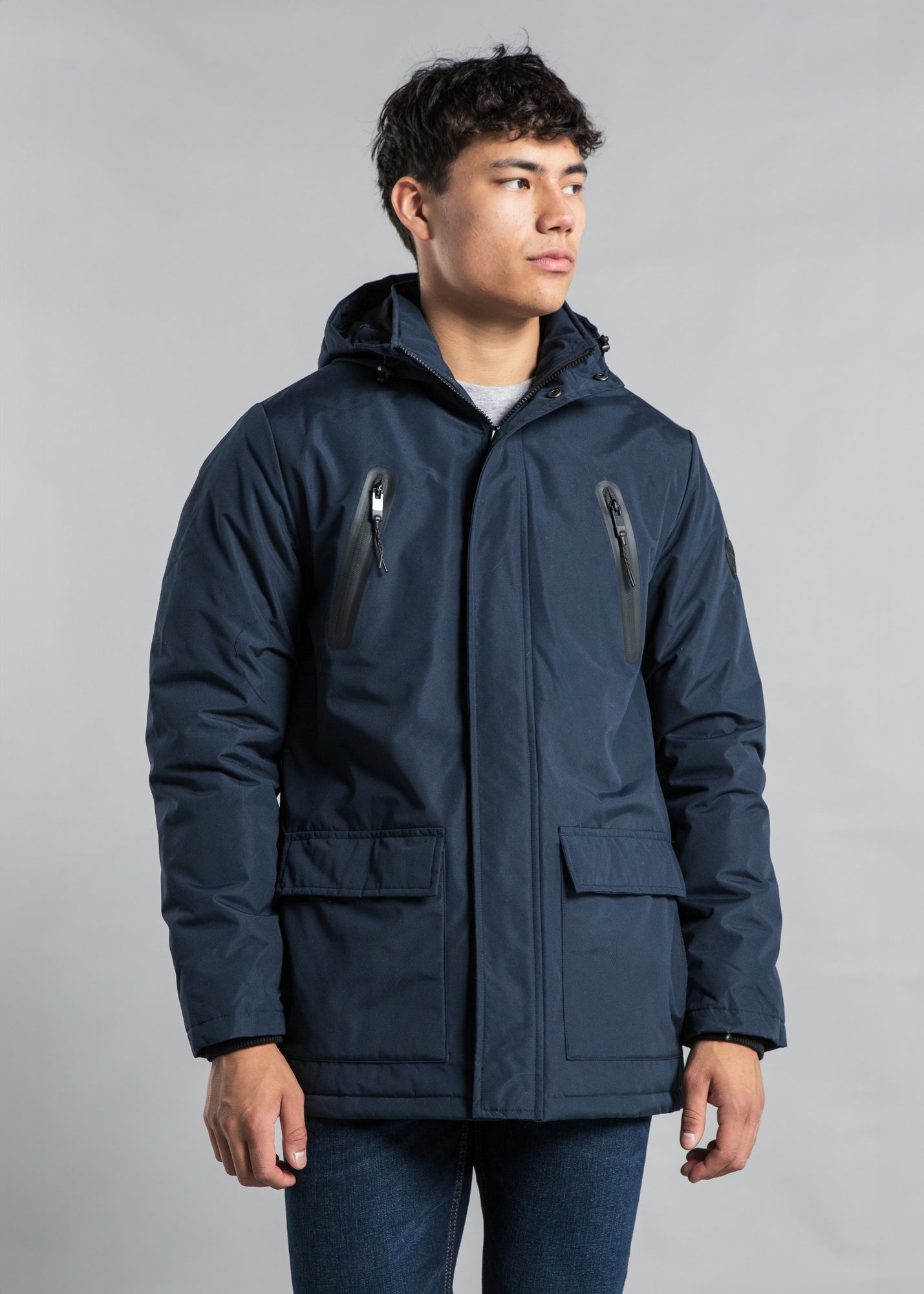 Tokyo Laundry Navy Hooded Padded PVC-Coated Jacket - Matalan