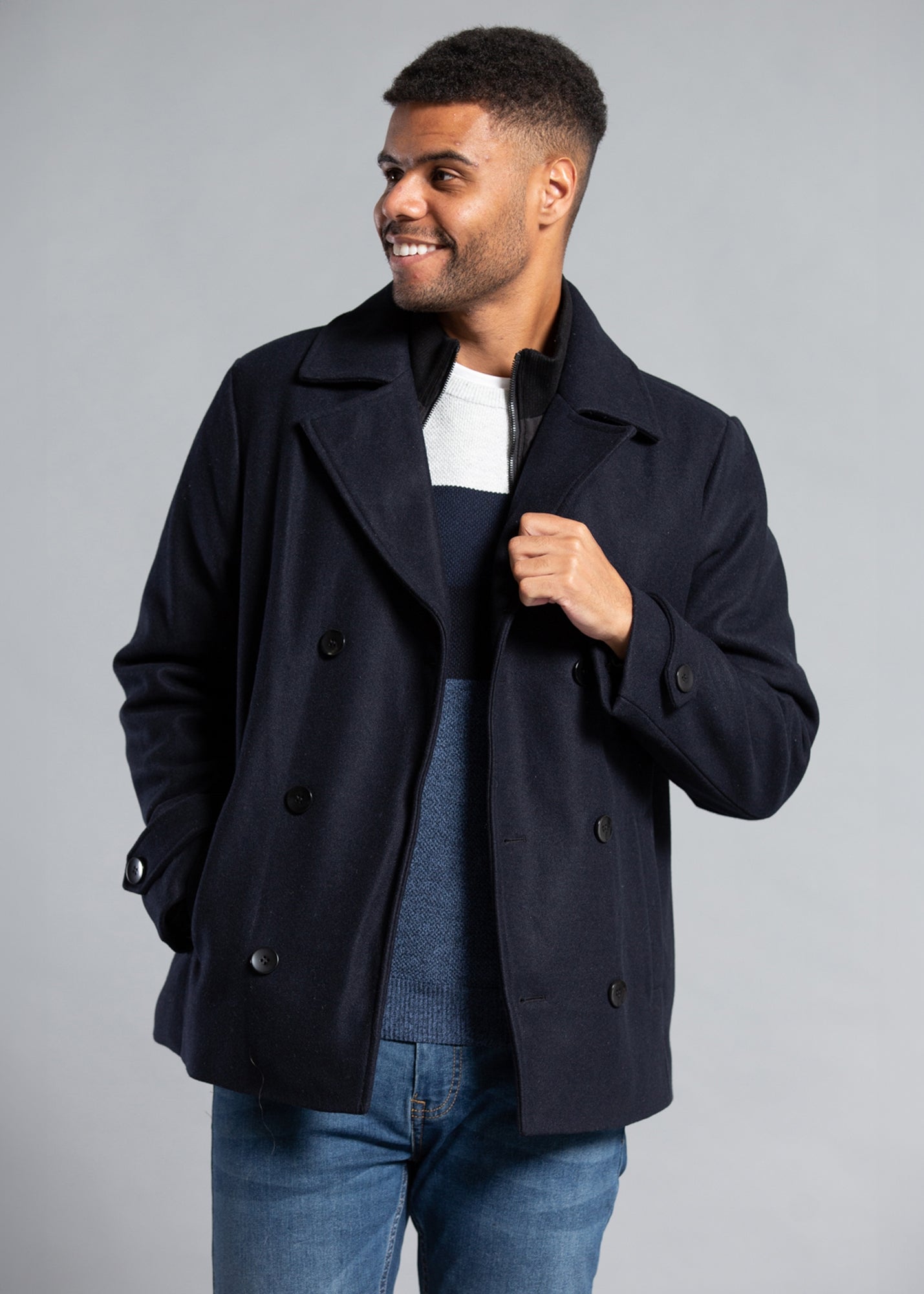 Tokyo Laundry Navy Faux Wool Double-Breasted Coat - Matalan