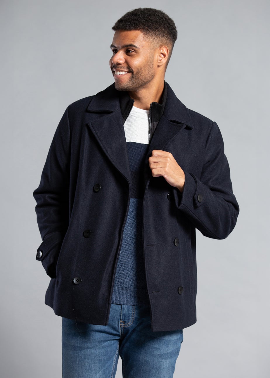 Tokyo Laundry Navy Faux Wool Double-Breasted Coat
