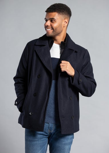 Tokyo Laundry Navy Faux Wool Double-Breasted Coat