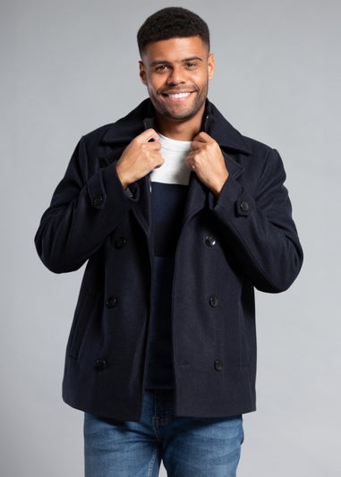 Tokyo Laundry Navy Faux Wool Double-Breasted Coat