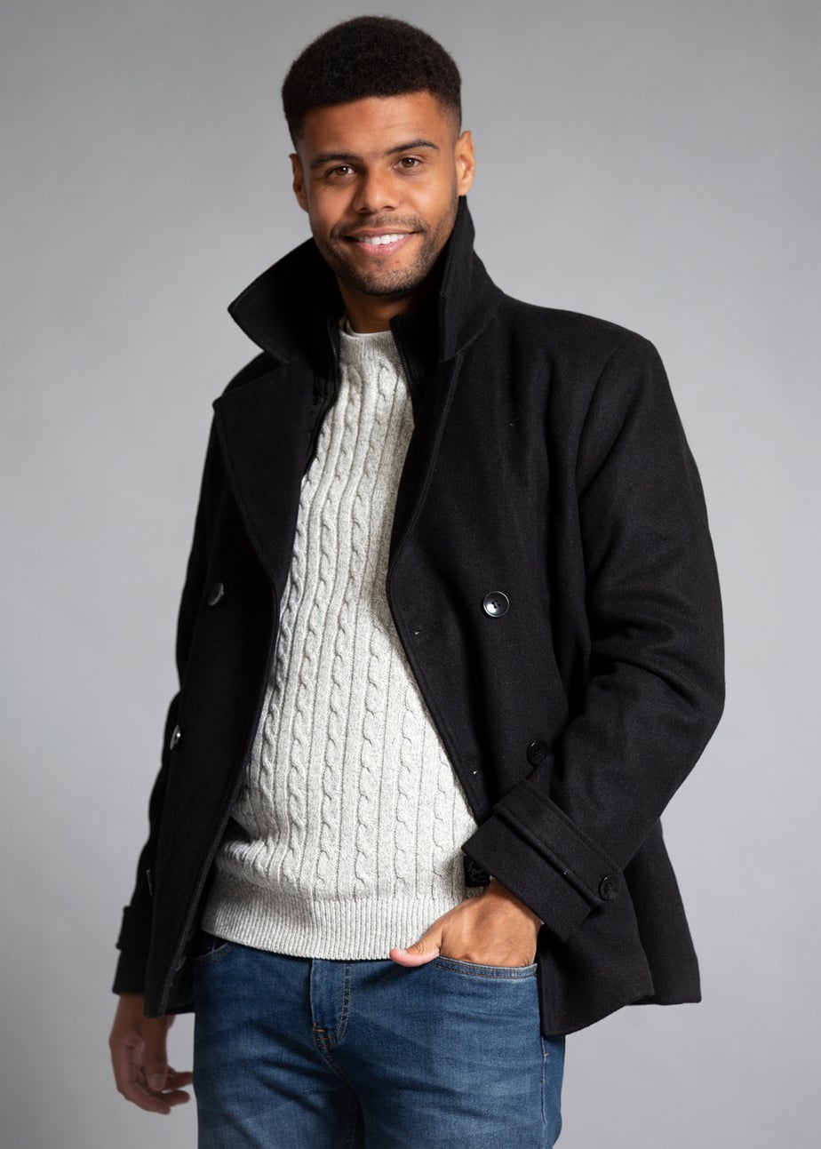 Tokyo Laundry Black Faux Wool Double-Breasted Coat