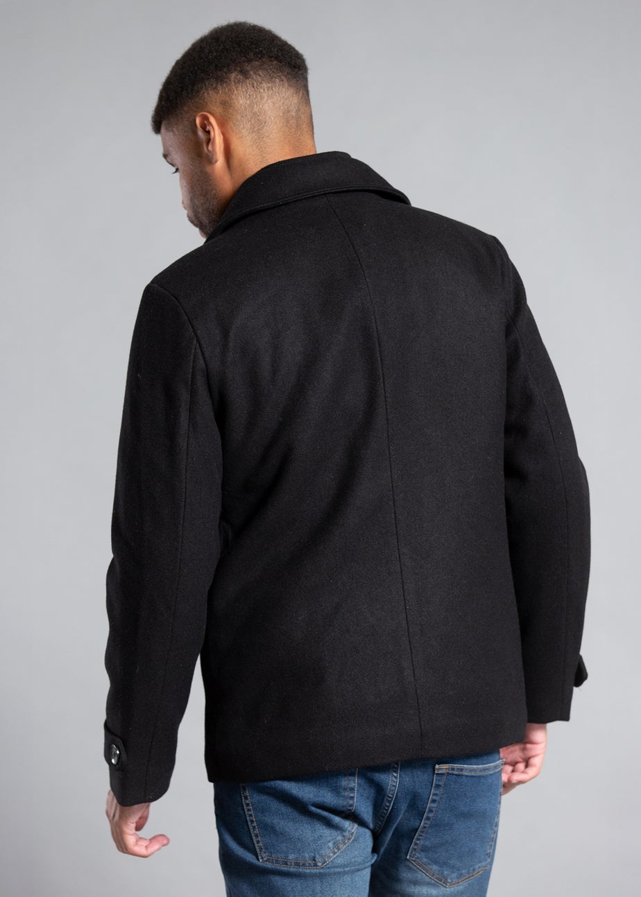 Tokyo Laundry Black Faux Wool Double-Breasted Coat