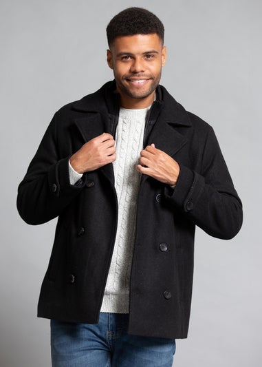 Tokyo Laundry Black Faux Wool Double-Breasted Coat