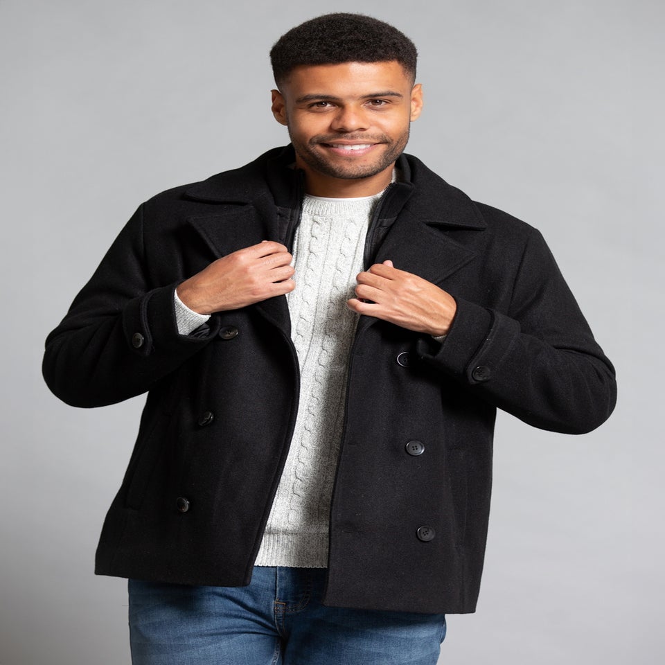 Tokyo Laundry Black Faux Wool Double-Breasted Coat