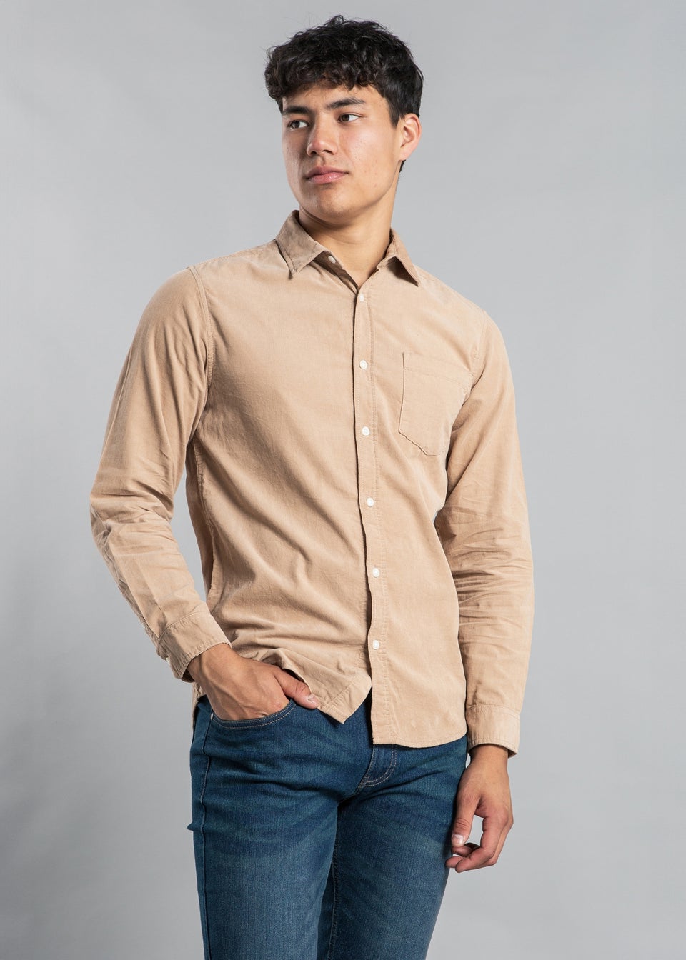 Tokyo Laundry Beige Cotton Corduroy Long Sleeve Shirt