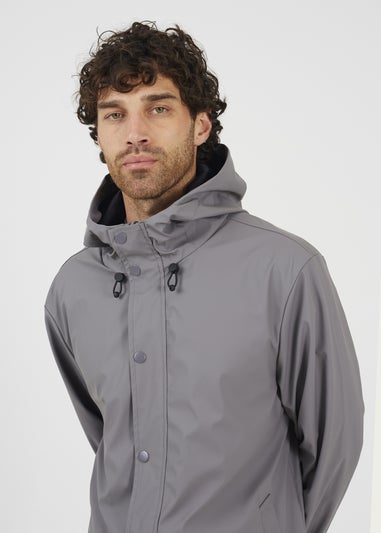 Brave Soul Grey Rubberised Hooded Parka Style Jacket