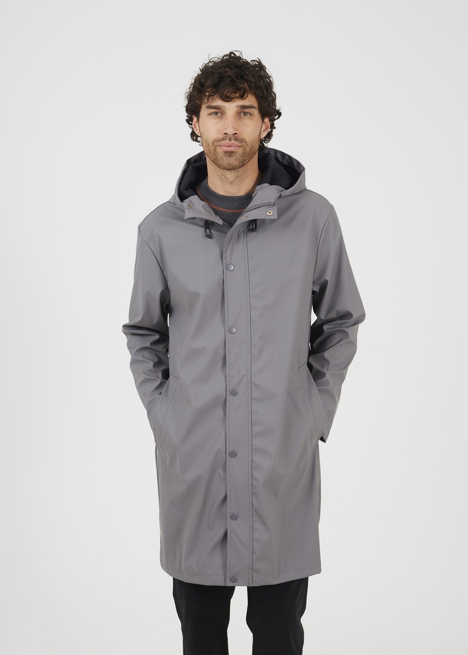 Brave Soul Grey Rubberised Hooded Parka Style Jacket