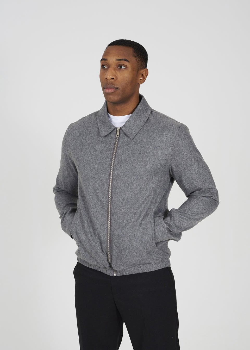 Brave Soul Grey Harrington Style Zip Through Jacket