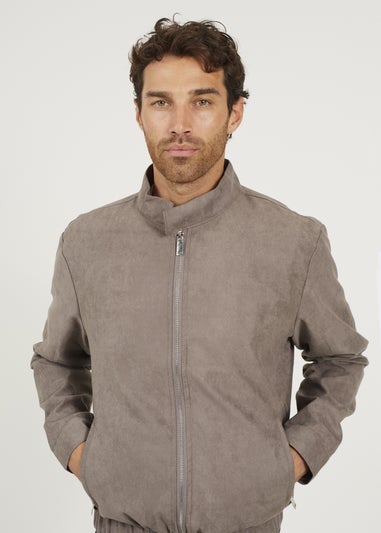 Brave Soul Taupe Faux Suede Bomber Jacket