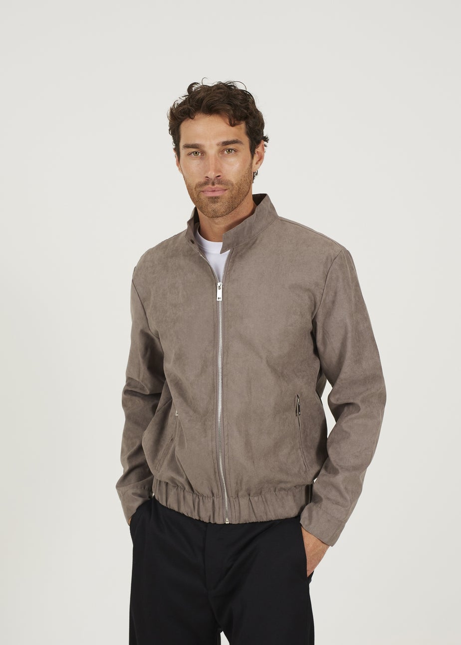 Brave Soul Taupe Faux Suede Bomber Jacket
