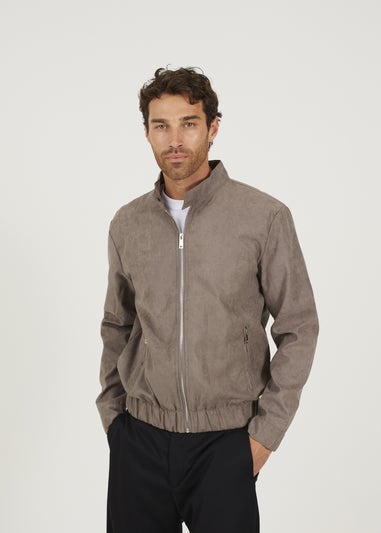 Brave Soul Taupe Faux Suede Bomber Jacket