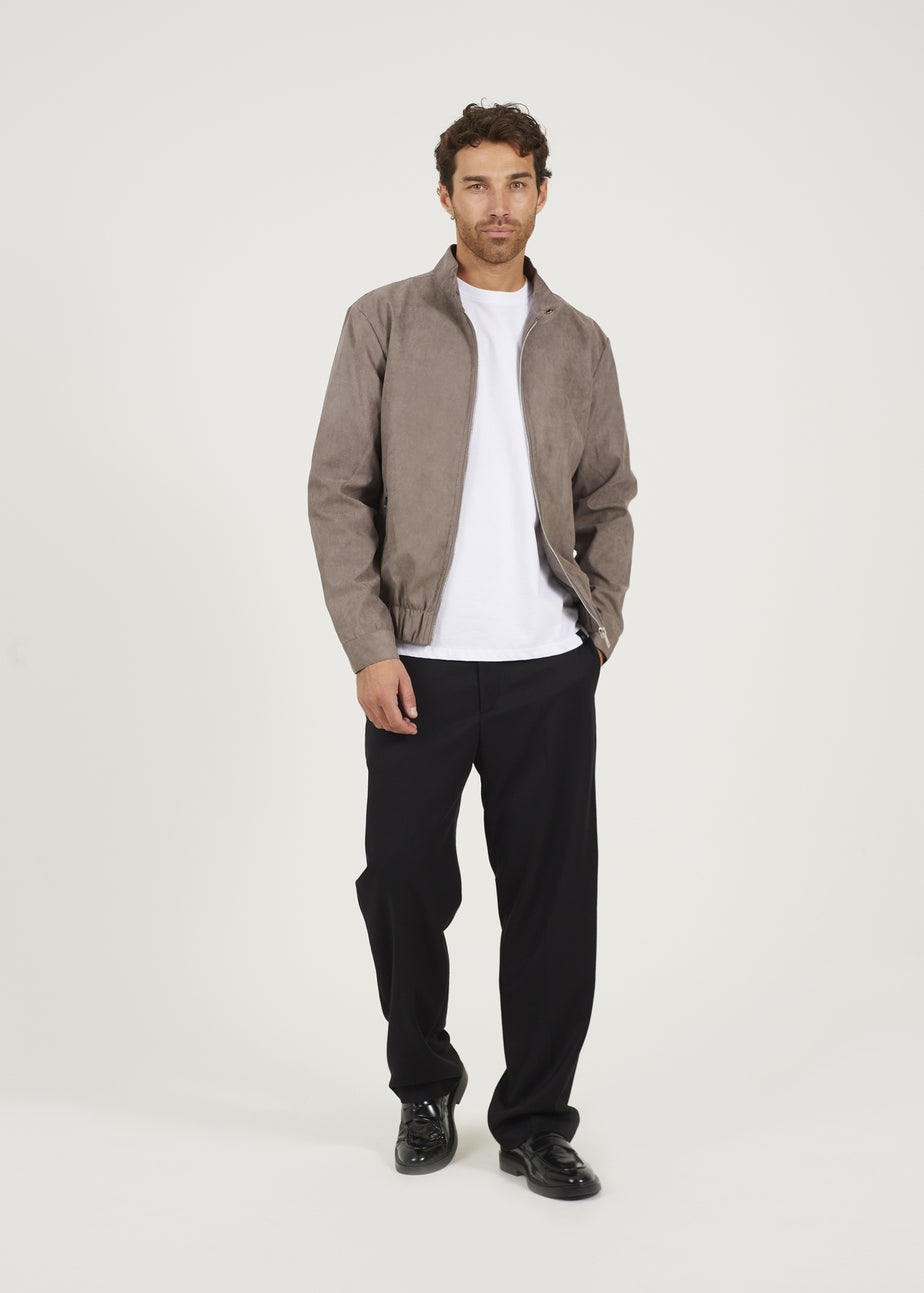 Brave Soul Taupe Faux Suede Bomber Jacket