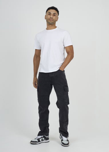Brave Soul Charcoal Cargo Style Denim Jeans With Side Hem Split Detail
