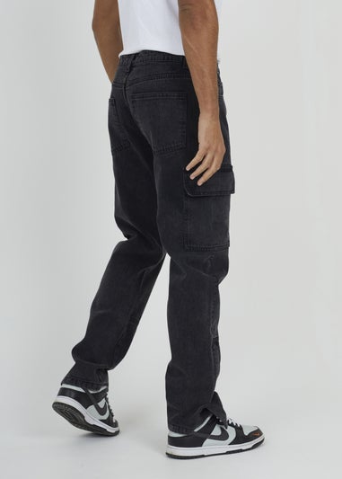 Brave Soul Charcoal Cargo Style Denim Jeans With Side Hem Split Detail