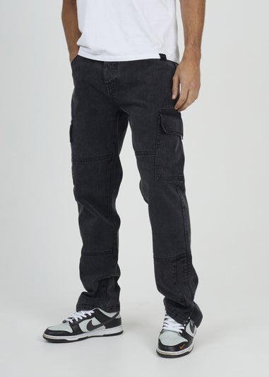 Brave Soul Charcoal Cargo Style Denim Jeans With Side Hem Split Detail