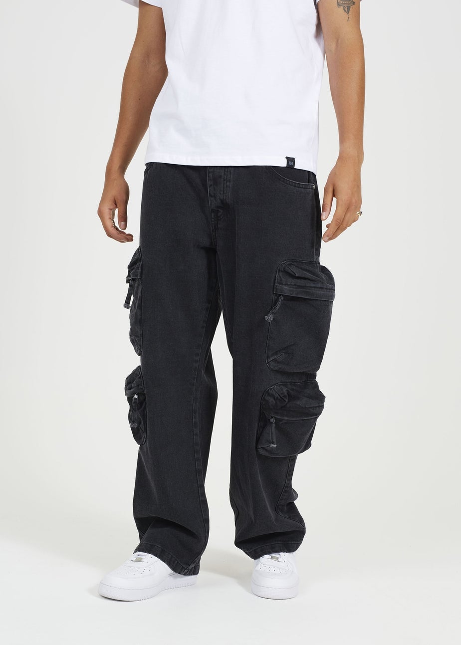 Brave Soul Black Cargo Style Wide Leg Denim Jeans