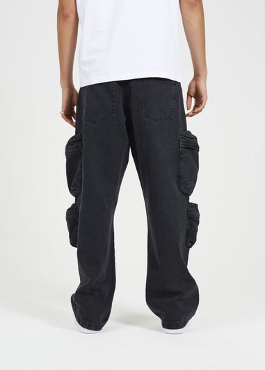 Brave Soul Black Cargo Style Wide Leg Denim Jeans