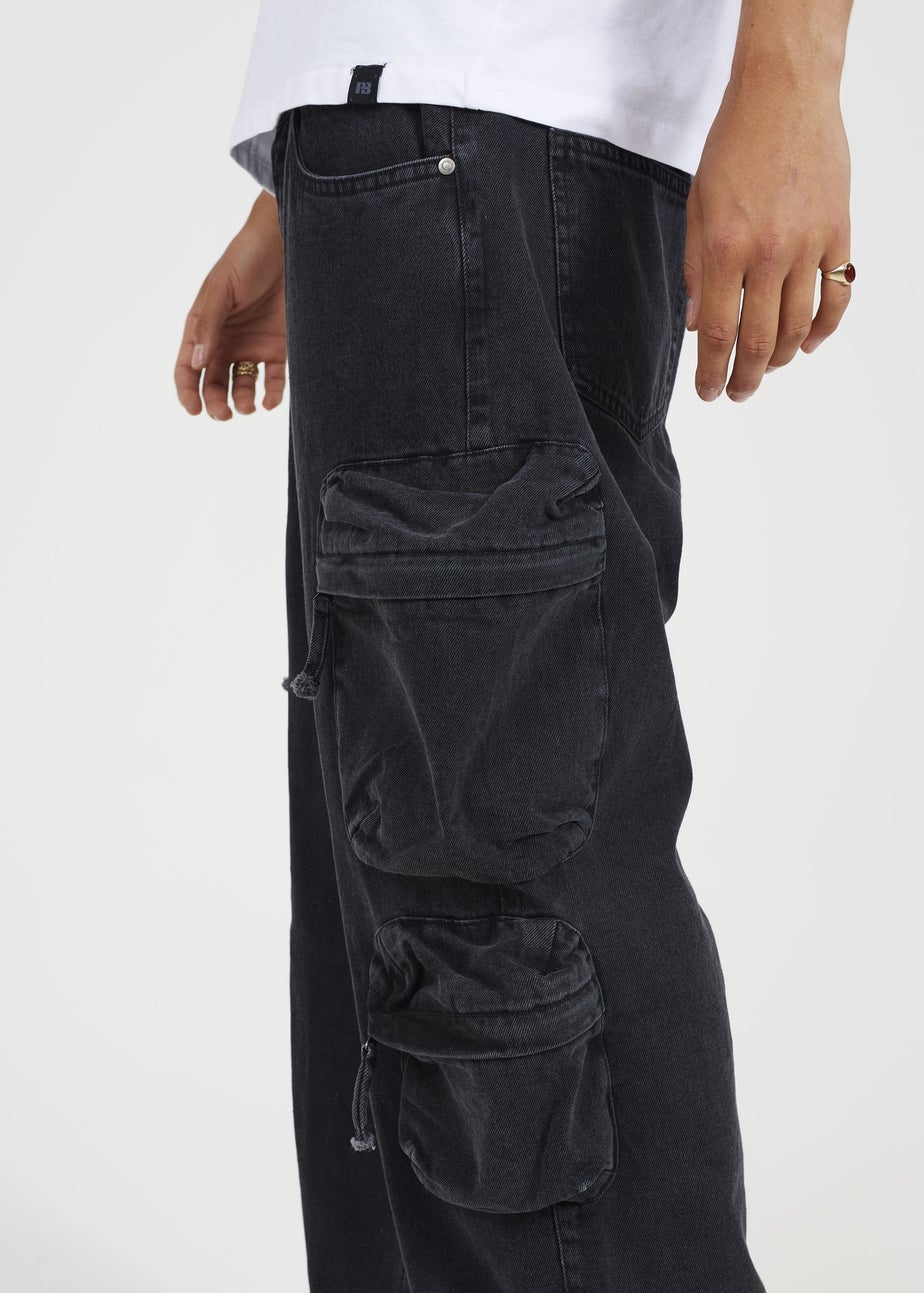 Brave Soul Black Cargo Style Wide Leg Denim Jeans