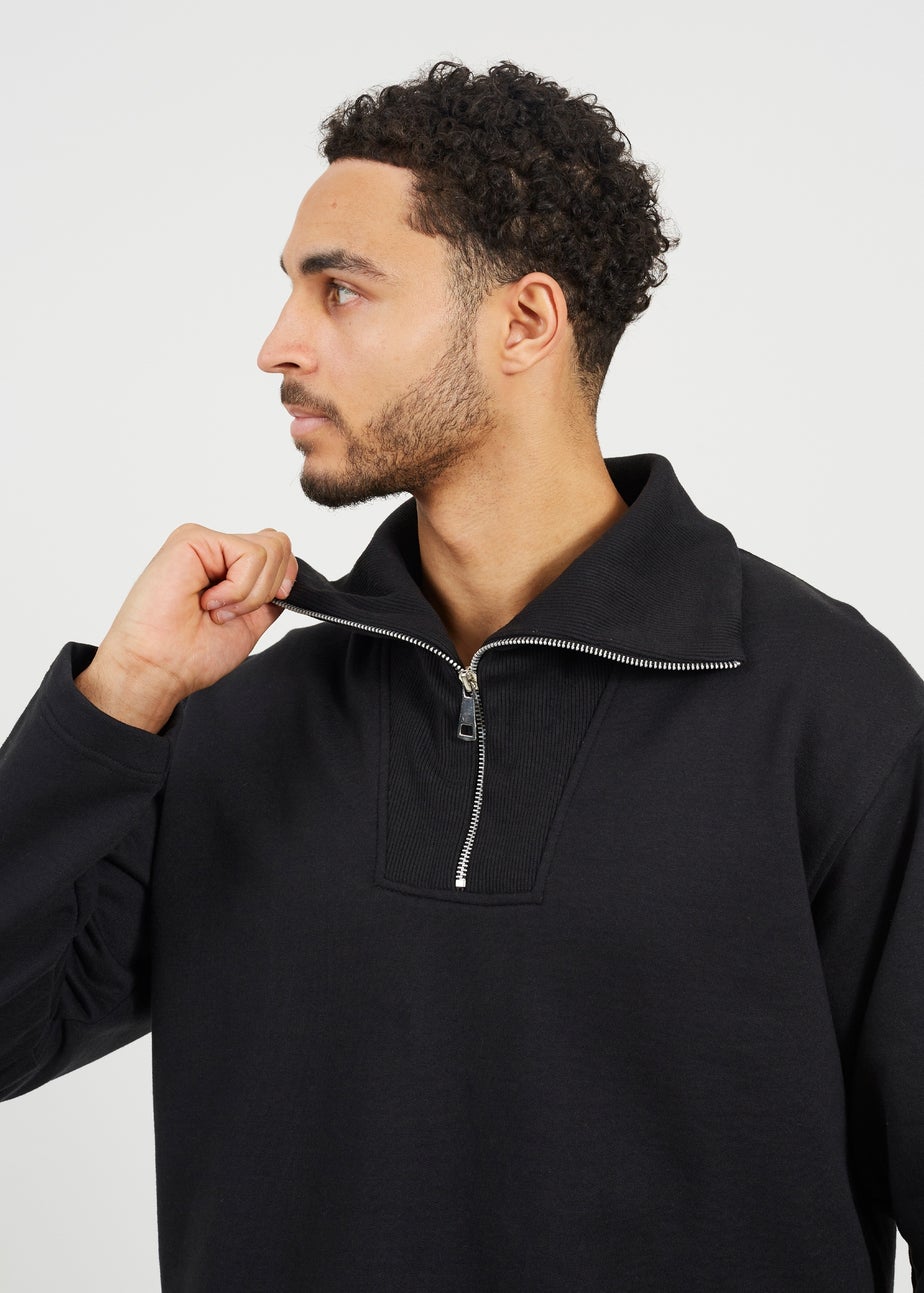 Brave Soul Black High Funnel Neck 1/4 Zip Sweatshirt