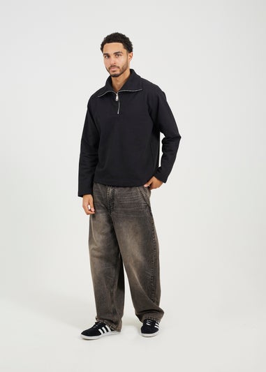 Brave Soul Black High Funnel Neck 1/4 Zip Sweatshirt