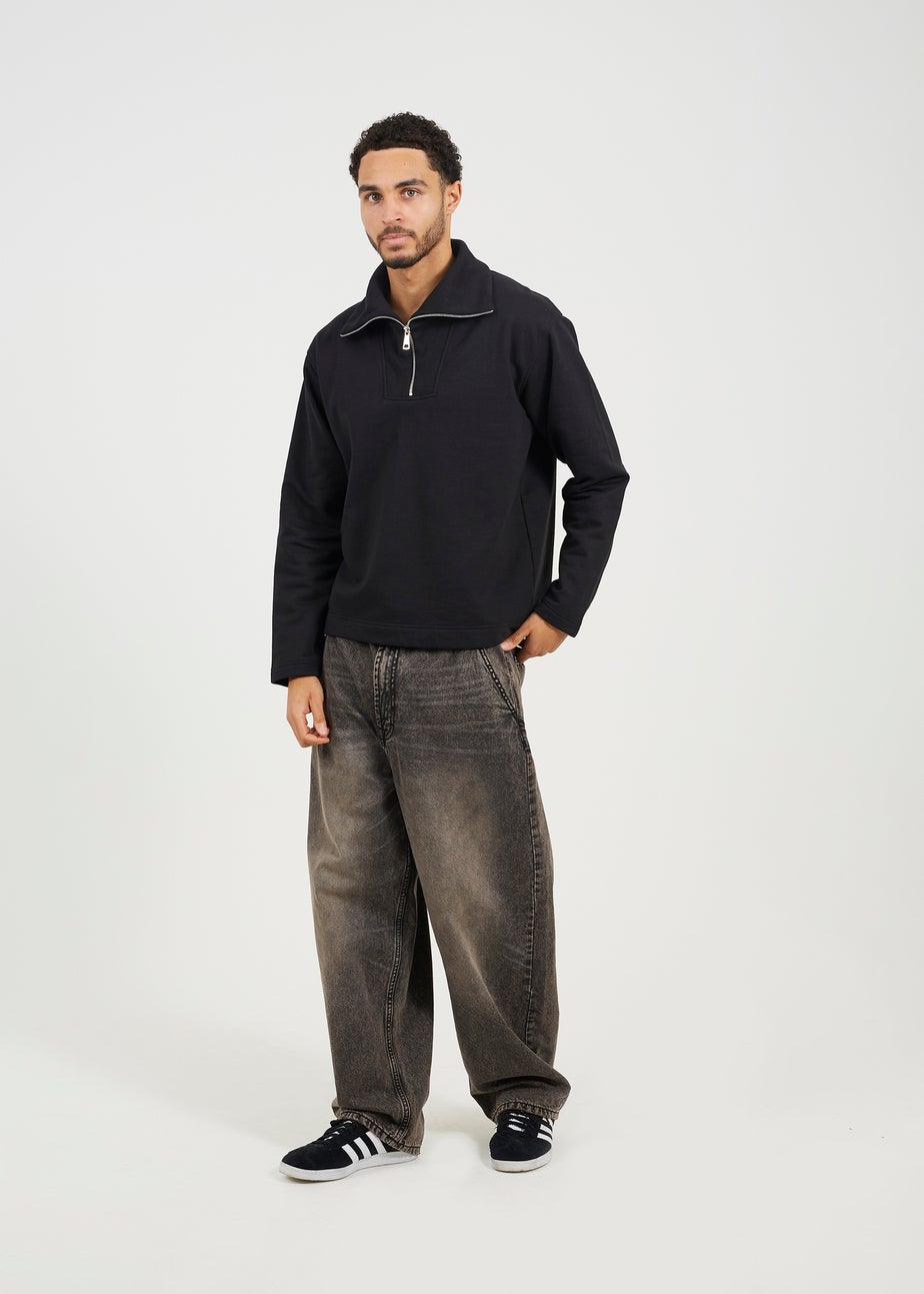 Brave Soul Black High Funnel Neck 1/4 Zip Sweatshirt