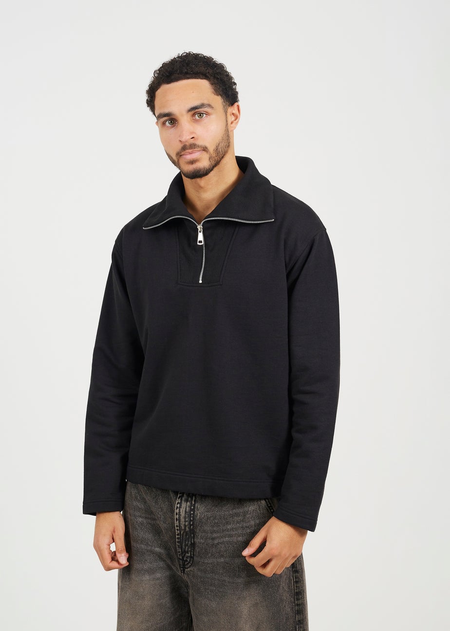 Brave Soul Black High Funnel Neck 1/4 Zip Sweatshirt
