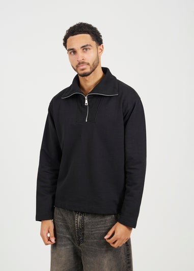 Brave Soul Black High Funnel Neck 1/4 Zip Sweatshirt