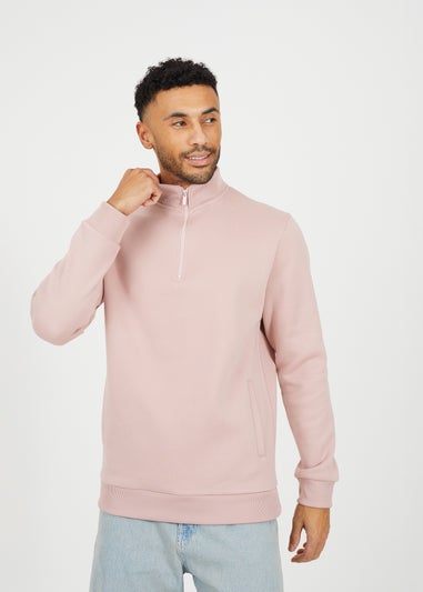 Brave Soul Pink Funnel Neck 1/4 Zip Sweatshirt