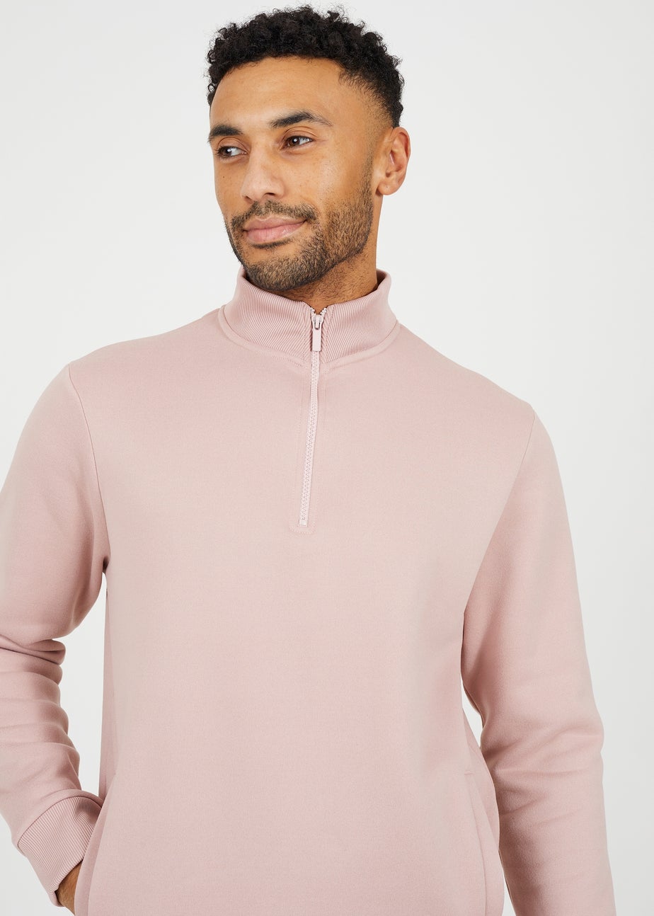 Brave Soul Pink Funnel Neck 1/4 Zip Sweatshirt
