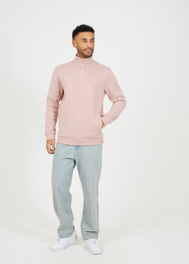 Brave Soul Pink Funnel Neck 1/4 Zip Sweatshirt