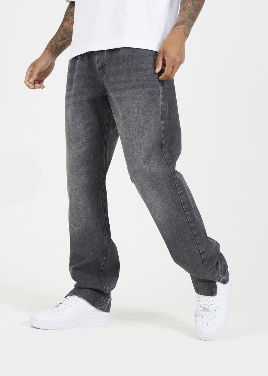 Brave Soul Charcoal Wide Leg Denim Jeans With Side Hem Split Detail