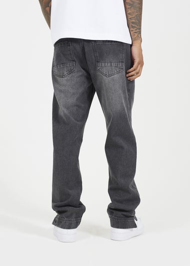 Brave Soul Charcoal Wide Leg Denim Jeans With Side Hem Split Detail