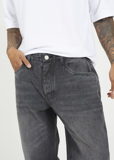 Brave Soul Charcoal Wide Leg Denim Jeans With Side Hem Split Detail